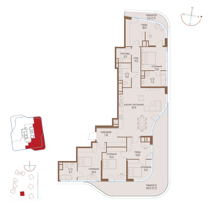 4-комнатная квартира 174.8 м² Остров
