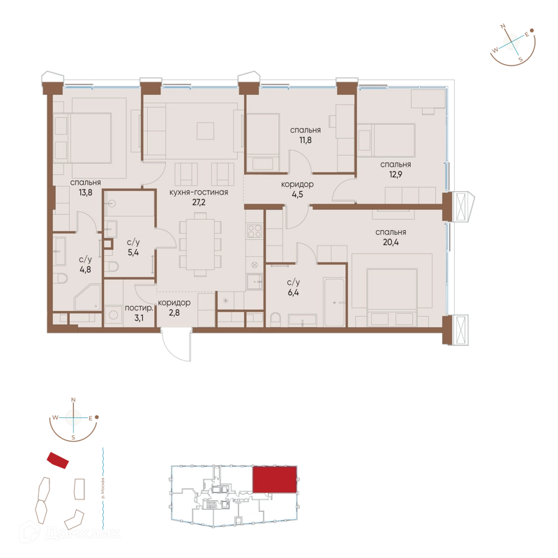 4-комнатная квартира 113.1 м² Остров