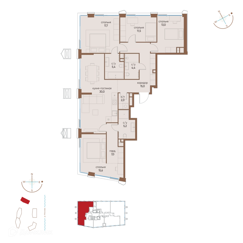 4-комнатная квартира 126.8 м² Остров