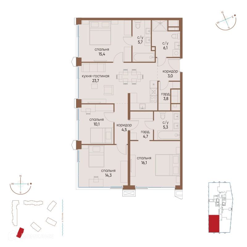 4-комнатная квартира 112.7 м² Остров