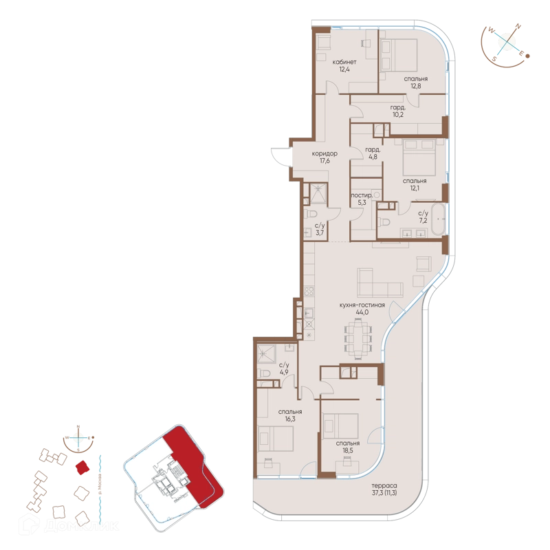 5-комнатная квартира 181 м² Остров