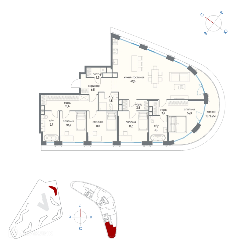 5-комнатная квартира 146.2 м² Остров