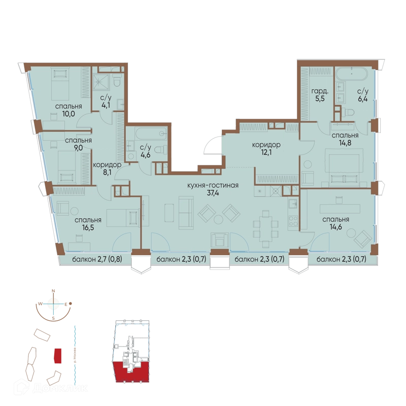 5-комнатная квартира 146 м² Остров