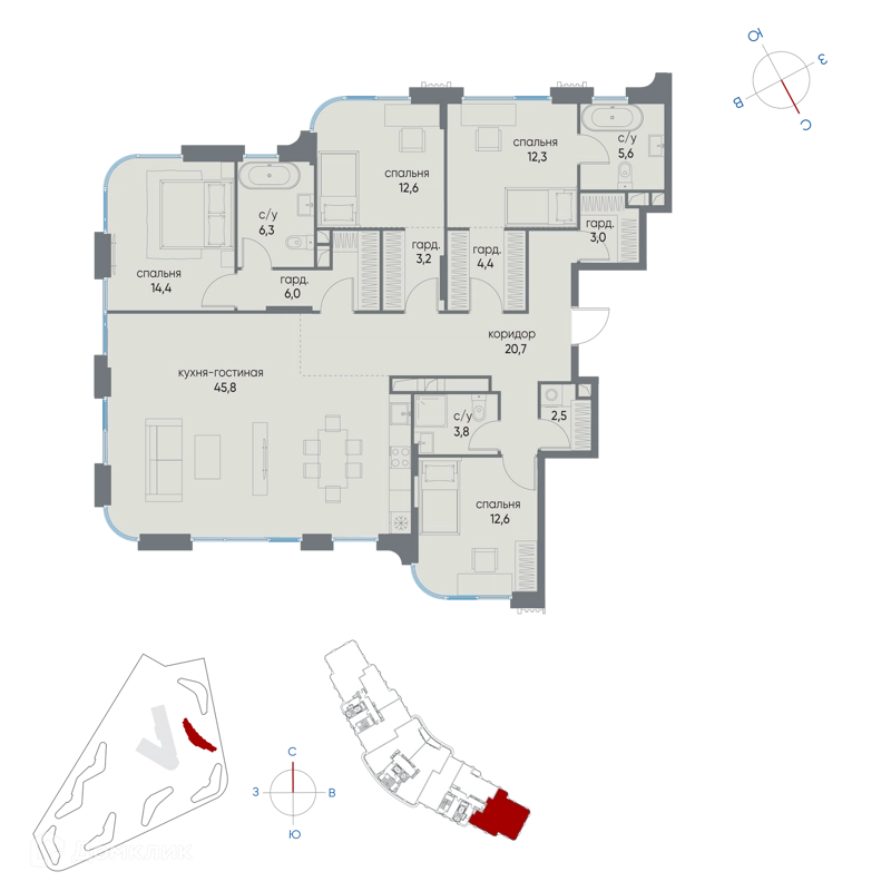 5-комнатная квартира 153.2 м² Остров