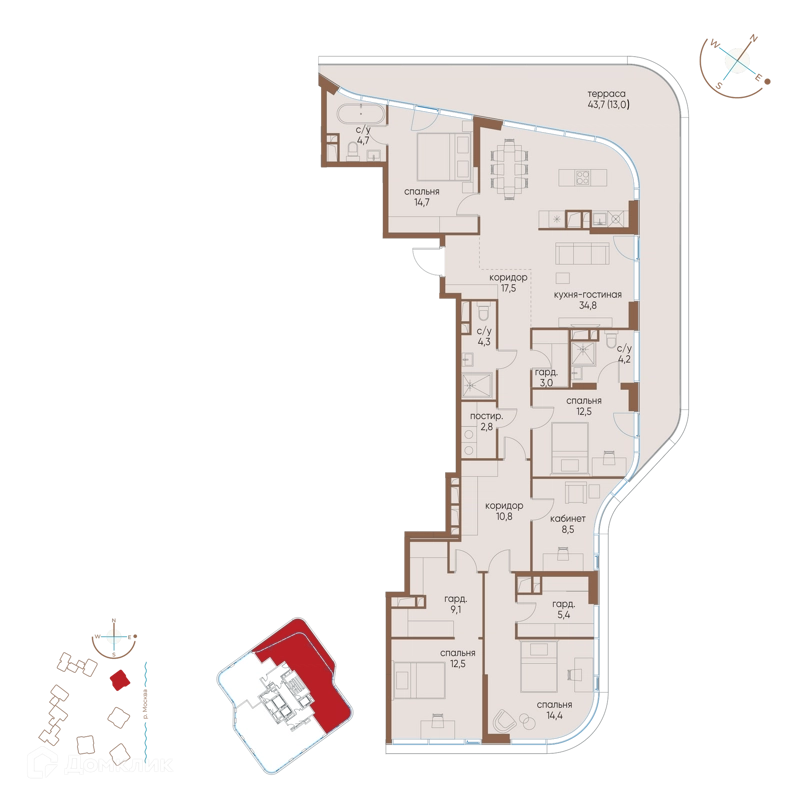 5-комнатная квартира 172.1 м² Остров