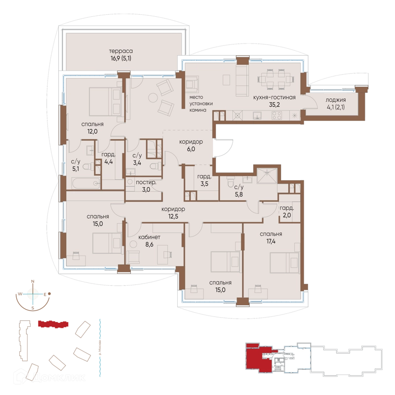 5-комнатная квартира 156.1 м² Остров