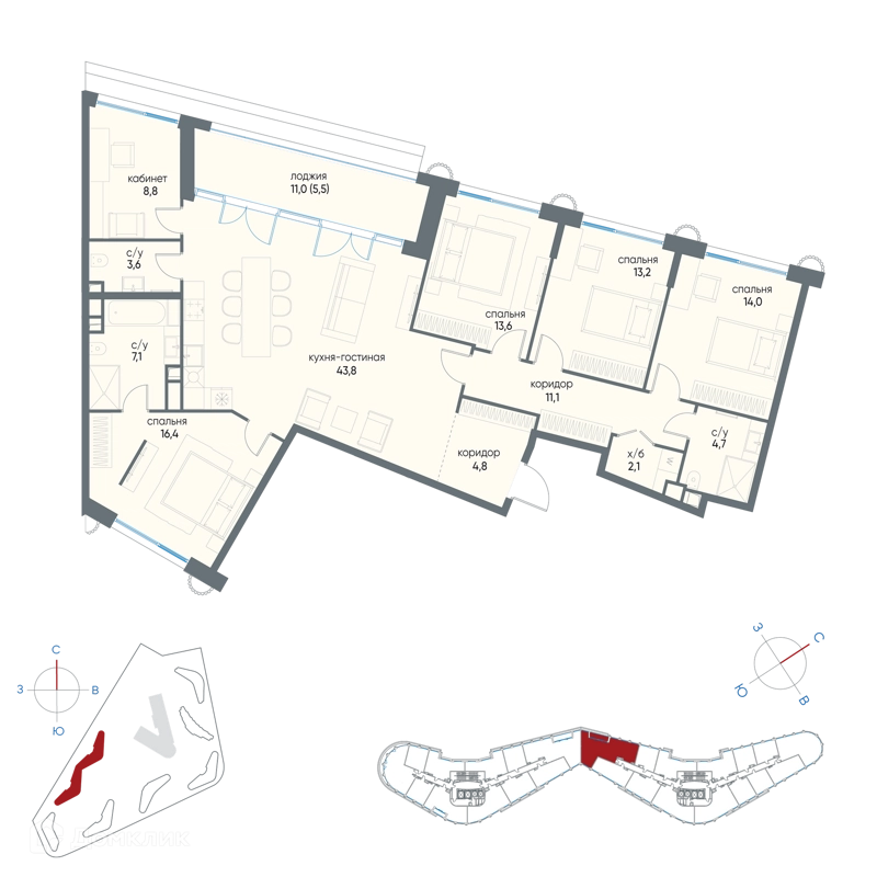 5-комнатная квартира 148.7 м² Остров