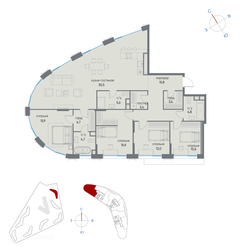 5-комнатная квартира 153.5 м² Остров
