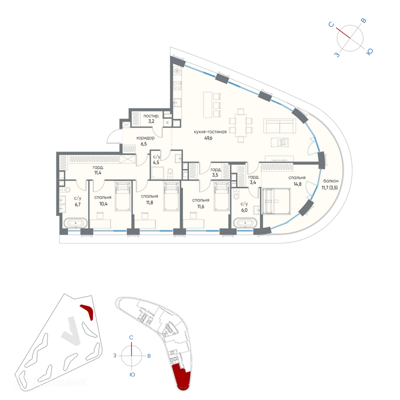 5-комнатная квартира 146.9 м² Остров