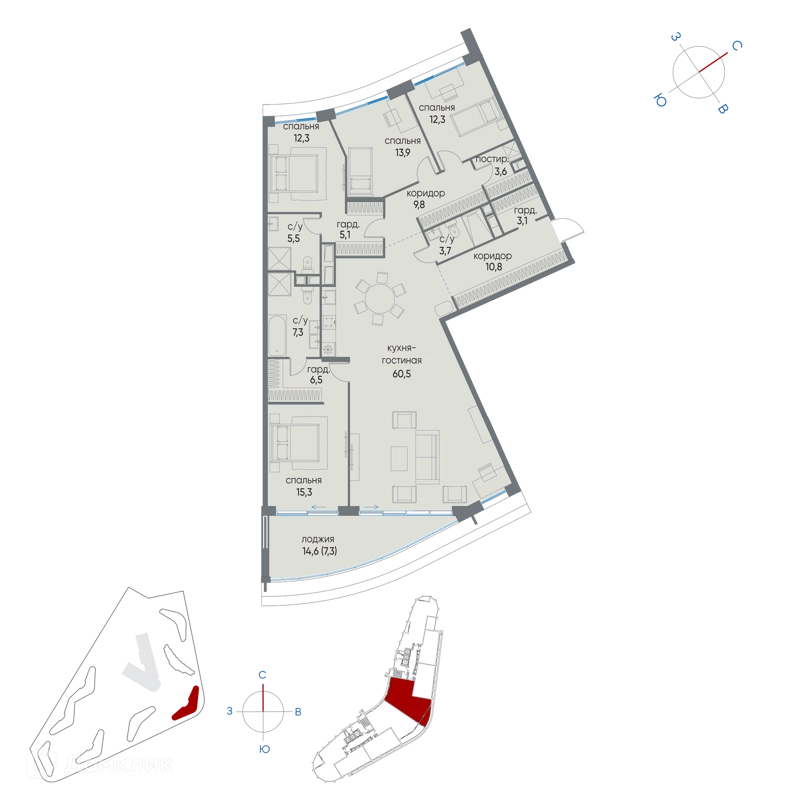 5-комнатная квартира 177 м² Остров
