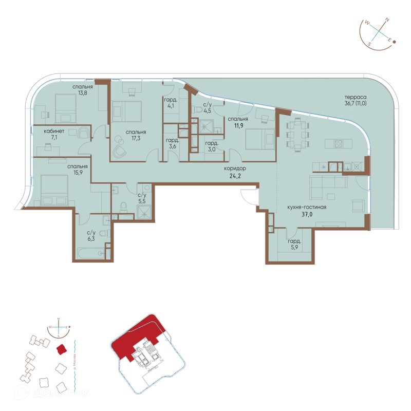 5-комнатная квартира 170.9 м² Остров