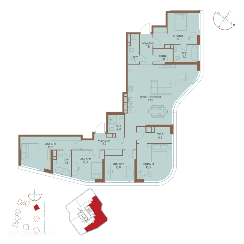 5-комнатная квартира 158.3 м² Остров