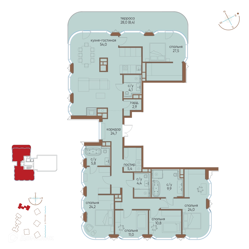 5-комнатная квартира 217.1 м² Остров