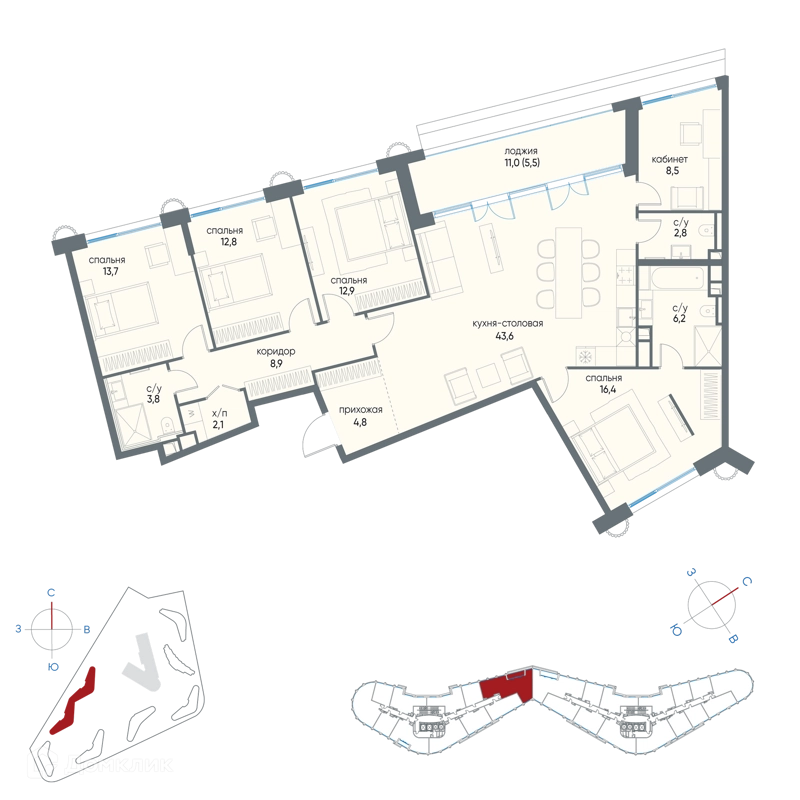 5-комнатная квартира 142 м² Остров