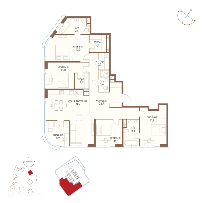 5-комнатная квартира 158.2 м² Остров