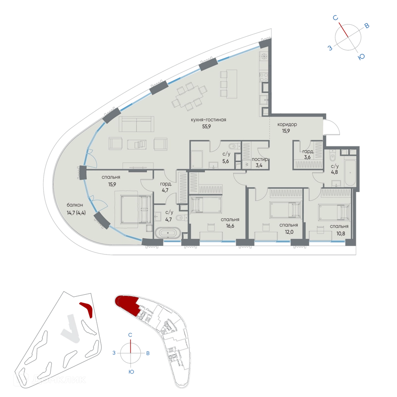 5-комнатная квартира 158.3 м² Остров