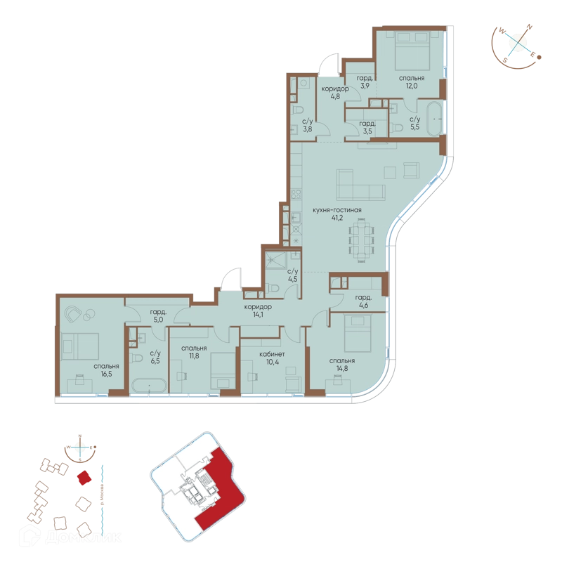 5-комнатная квартира 162.9 м² Остров