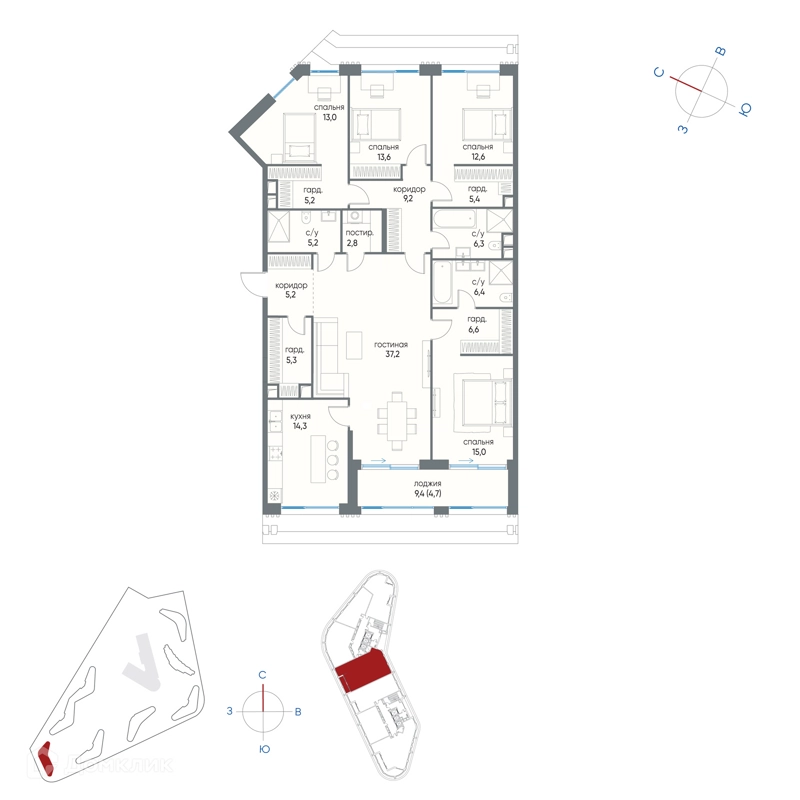 5-комнатная квартира 168 м² Остров