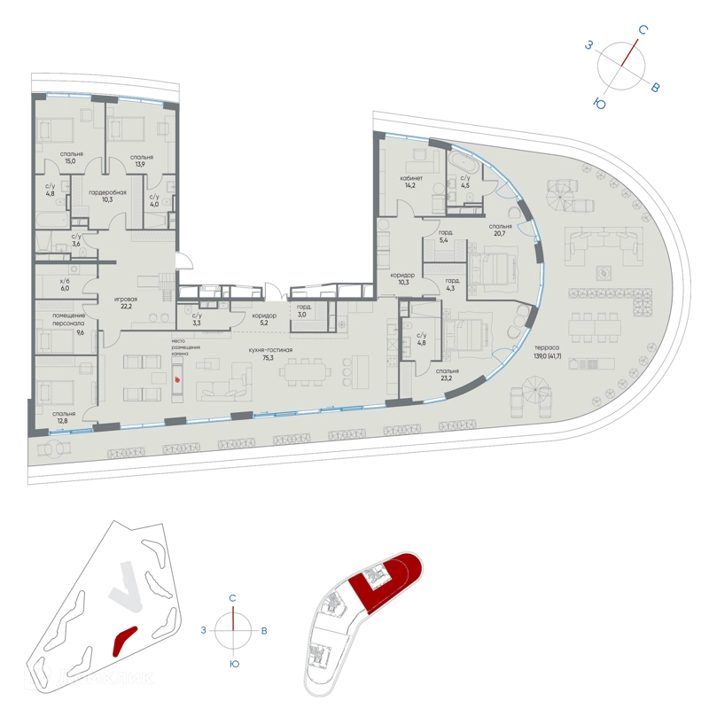 6-комнатная квартира 318.1 м² Остров