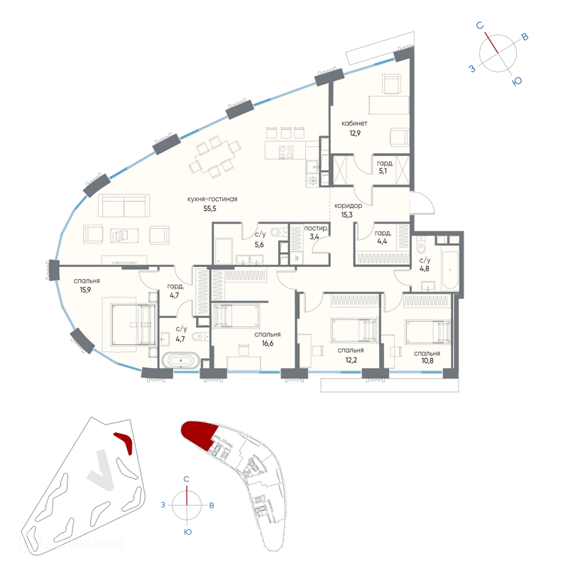 6-комнатная квартира 171.7 м² Остров