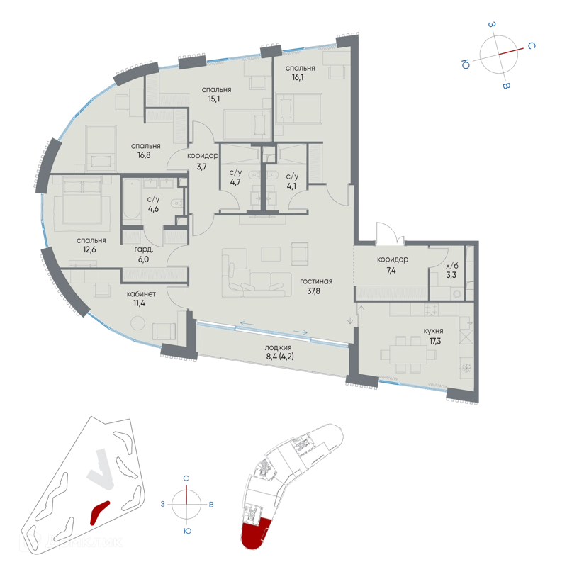 6-комнатная квартира 165.1 м² Остров