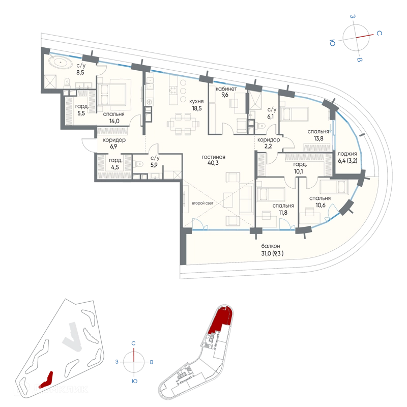 6-комнатная квартира 180.8 м² Остров