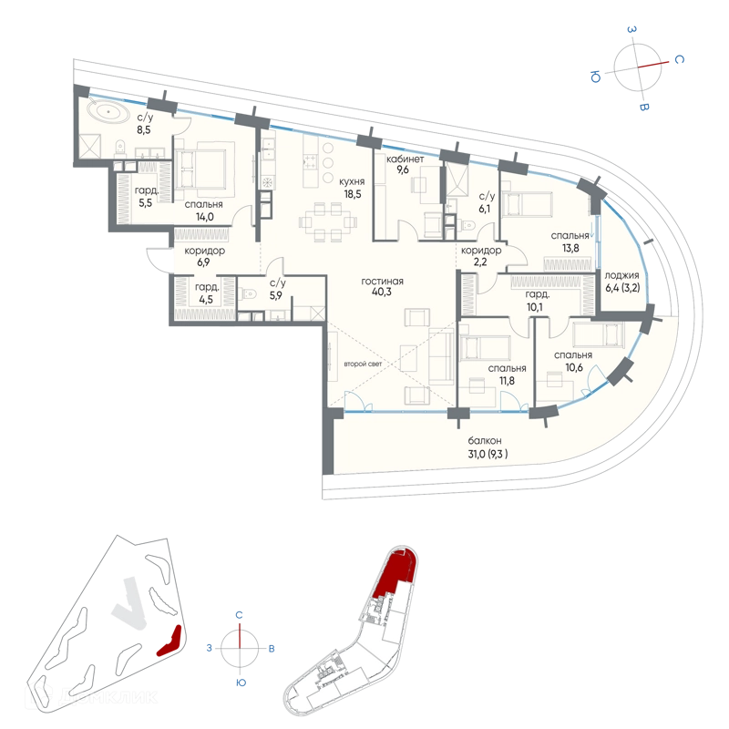 6-комнатная квартира 180.8 м² Остров