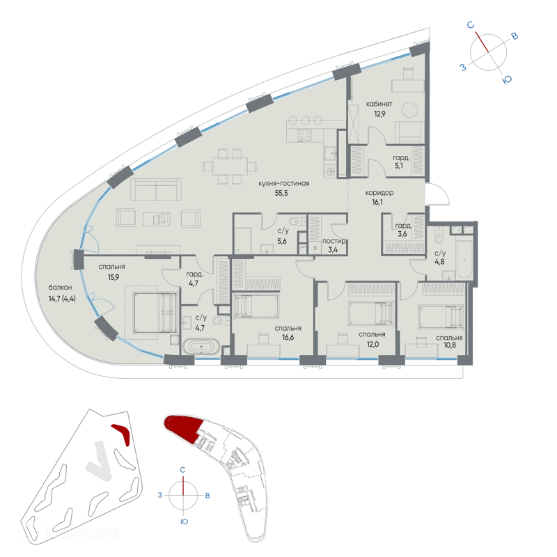 6-комнатная квартира 176.1 м² Остров