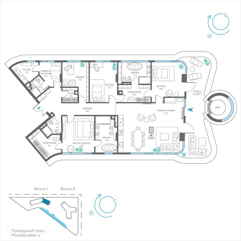 6-комнатная квартира 217.4 м² Остров