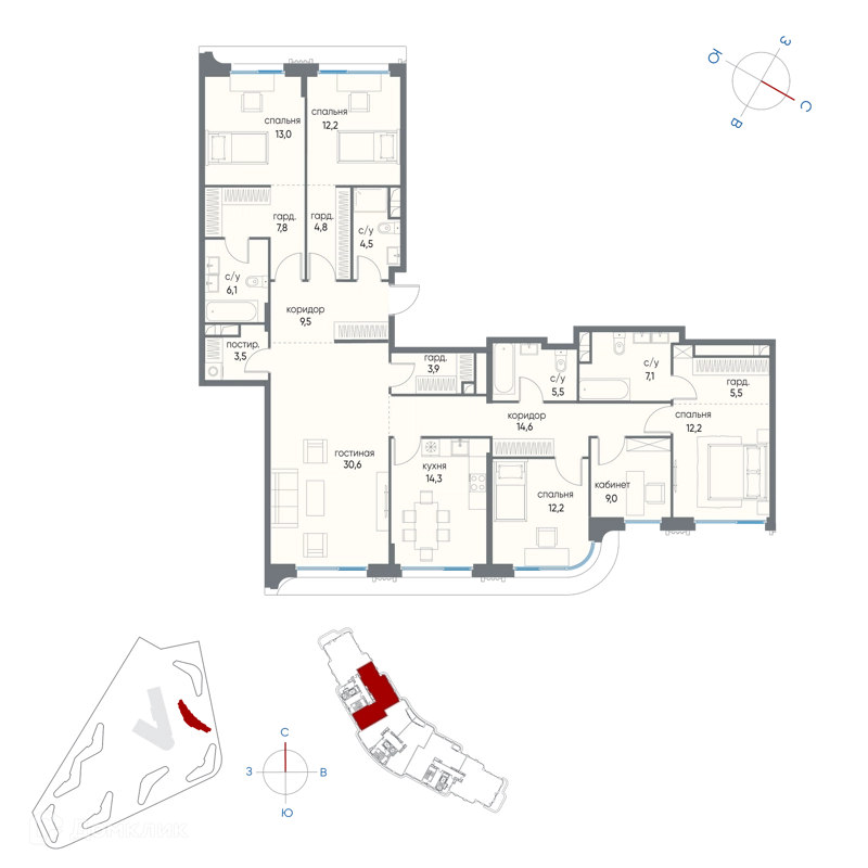 6-комнатная квартира 176.3 м² Остров