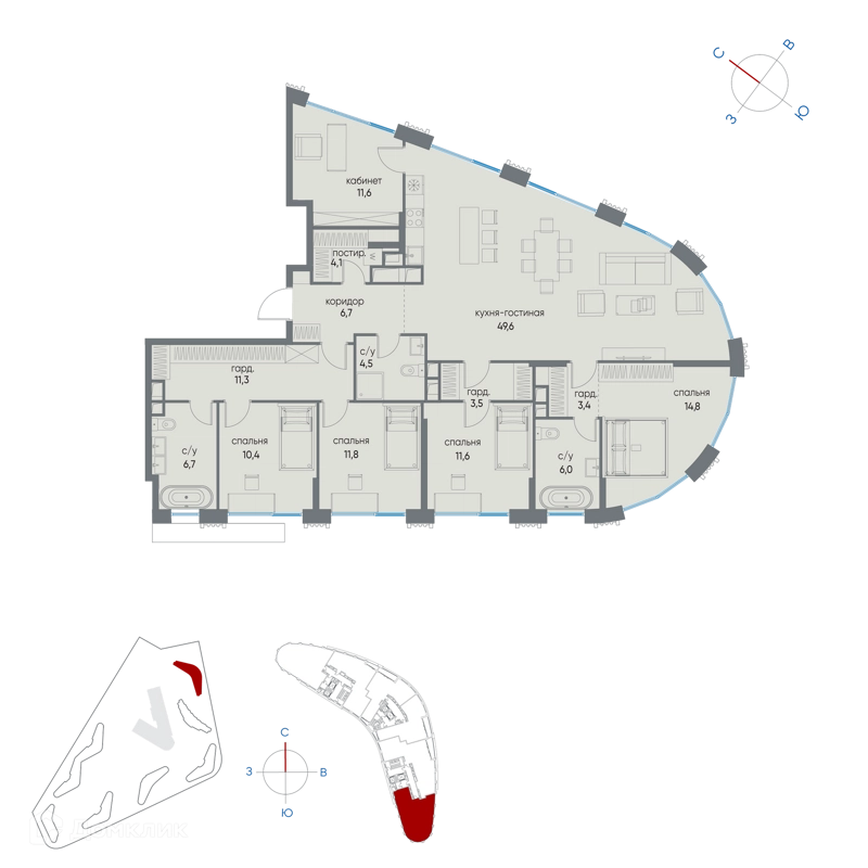 6-комнатная квартира 156 м² Остров