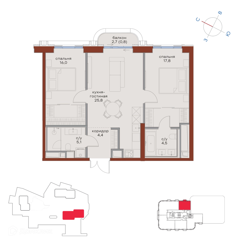 2-комнатная квартира 74.4 м² Татарская 35