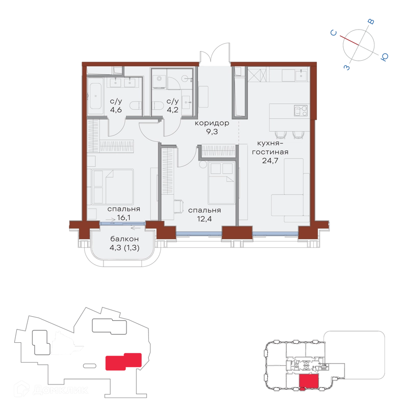 2-комнатная квартира 72.6 м² Татарская 35