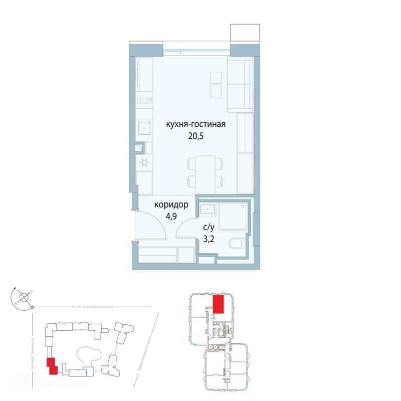 Студия 28.6 м² Символ