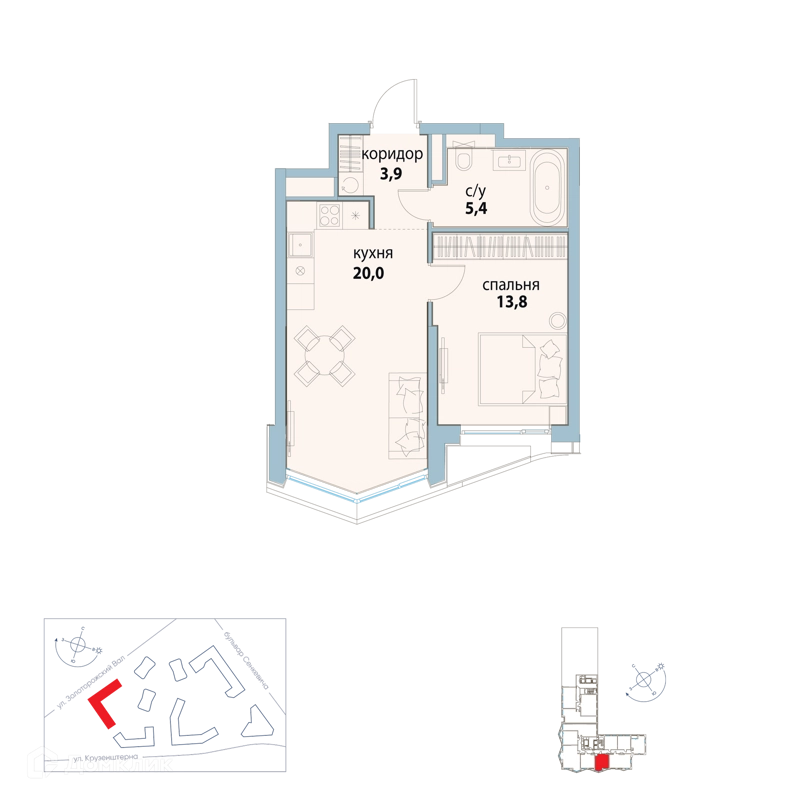 1-комнатная квартира 43.1 м² Символ