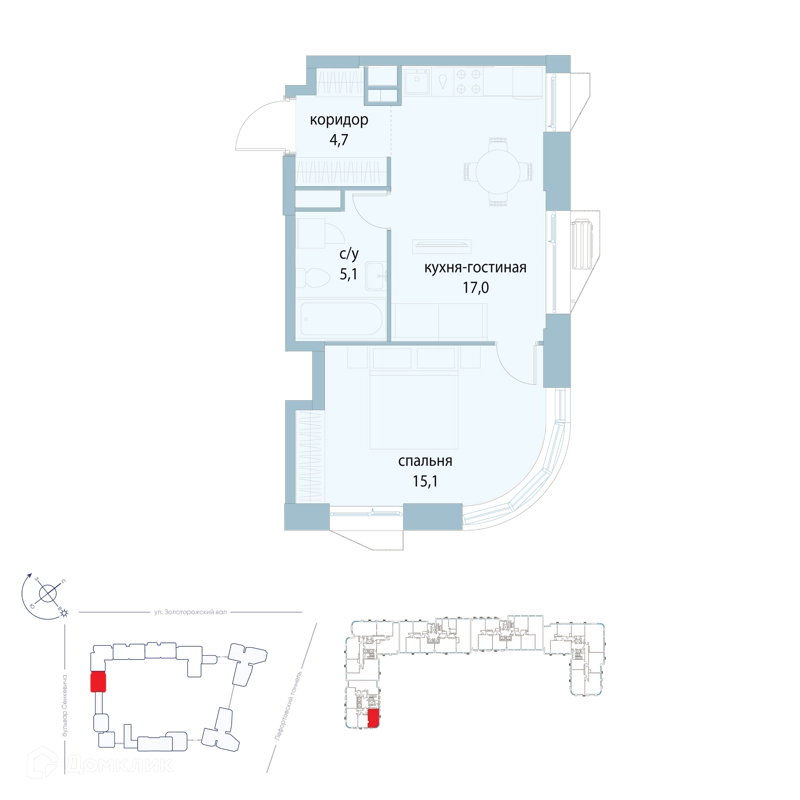 1-комнатная квартира 41.9 м² Символ