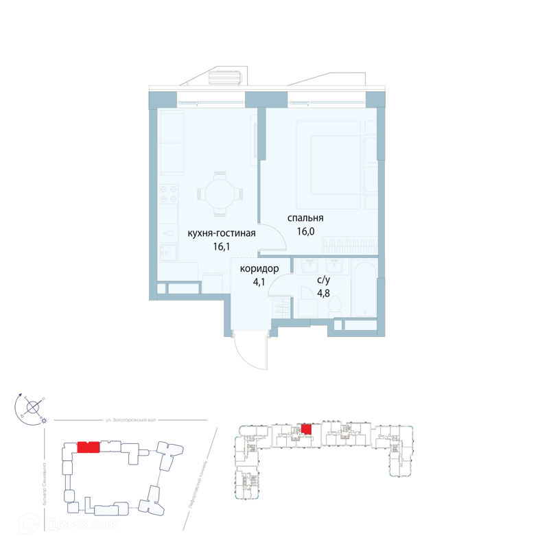 1-комнатная квартира 41 м² Символ