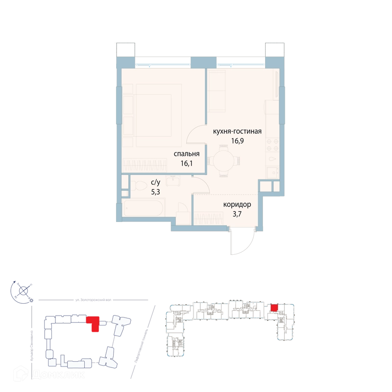 1-комнатная квартира 42 м² Символ