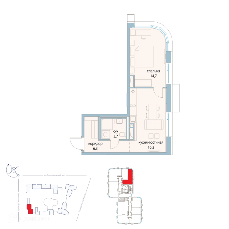 1-комнатная квартира 40.9 м² Символ