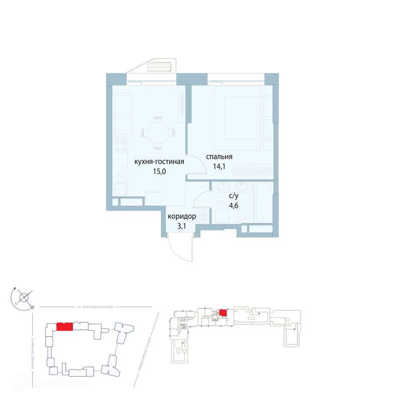 1-комнатная квартира 36.8 м² Символ