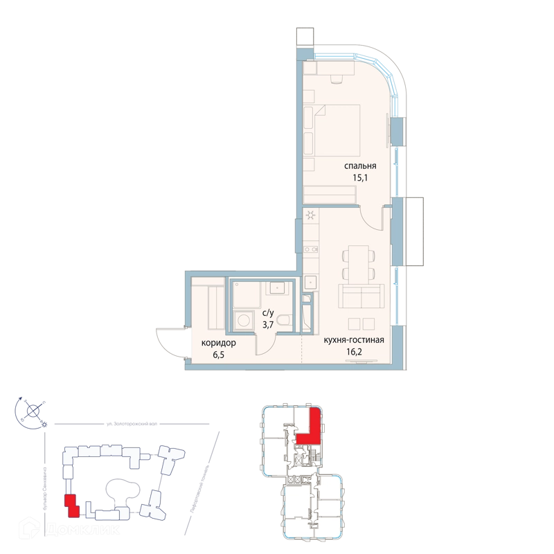 1-комнатная квартира 41.5 м² Символ