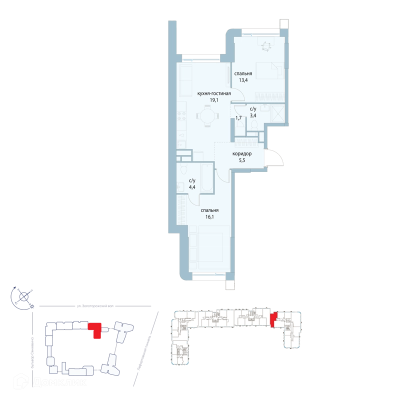 2-комнатная квартира 63.6 м² Символ