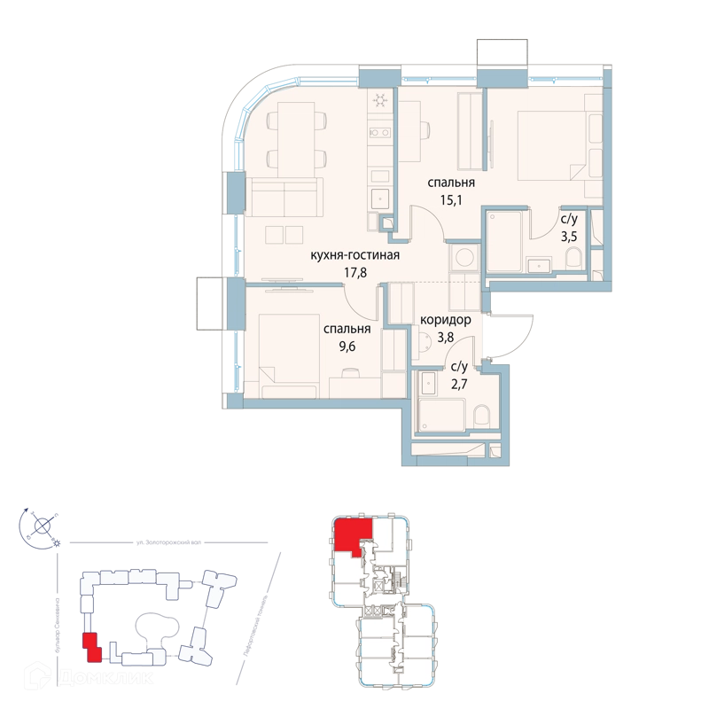 2-комнатная квартира 52.5 м² Символ
