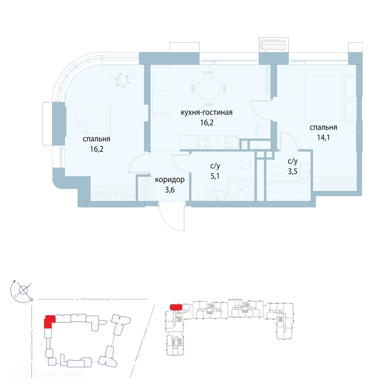 2-комнатная квартира 58.7 м² Символ