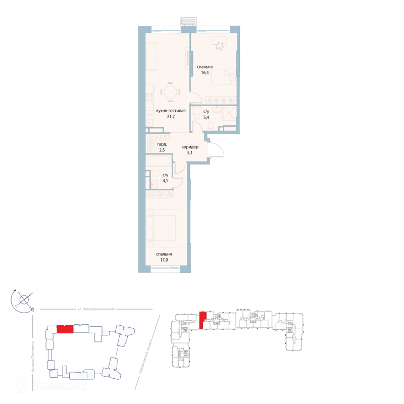 2-комнатная квартира 73.1 м² Символ