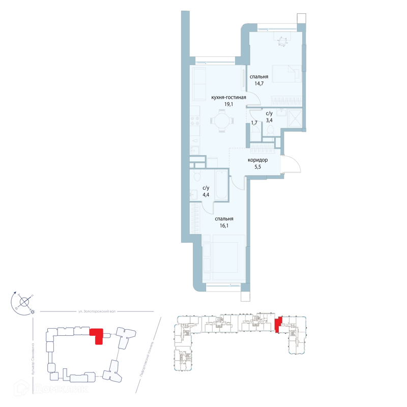 2-комнатная квартира 64.9 м² Символ