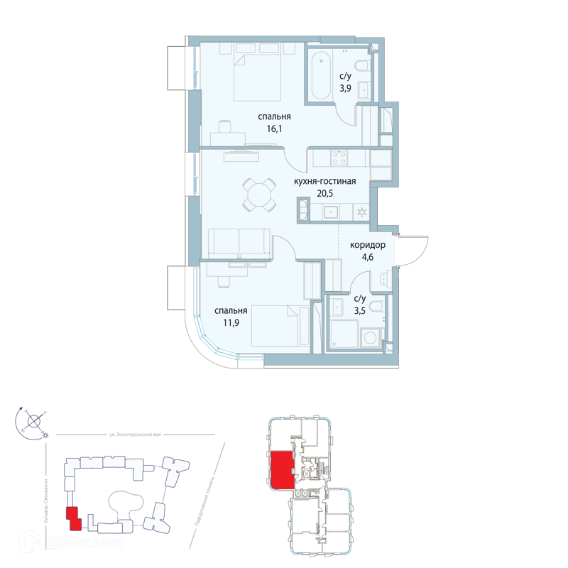 2-комнатная квартира 60.5 м² Символ