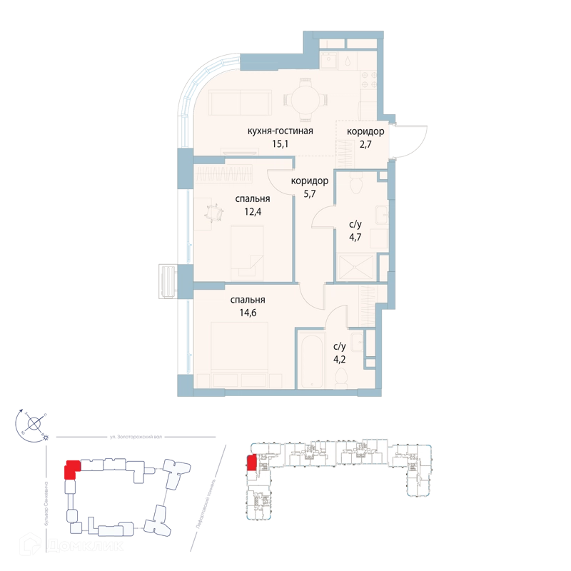 2-комнатная квартира 59.4 м² Символ