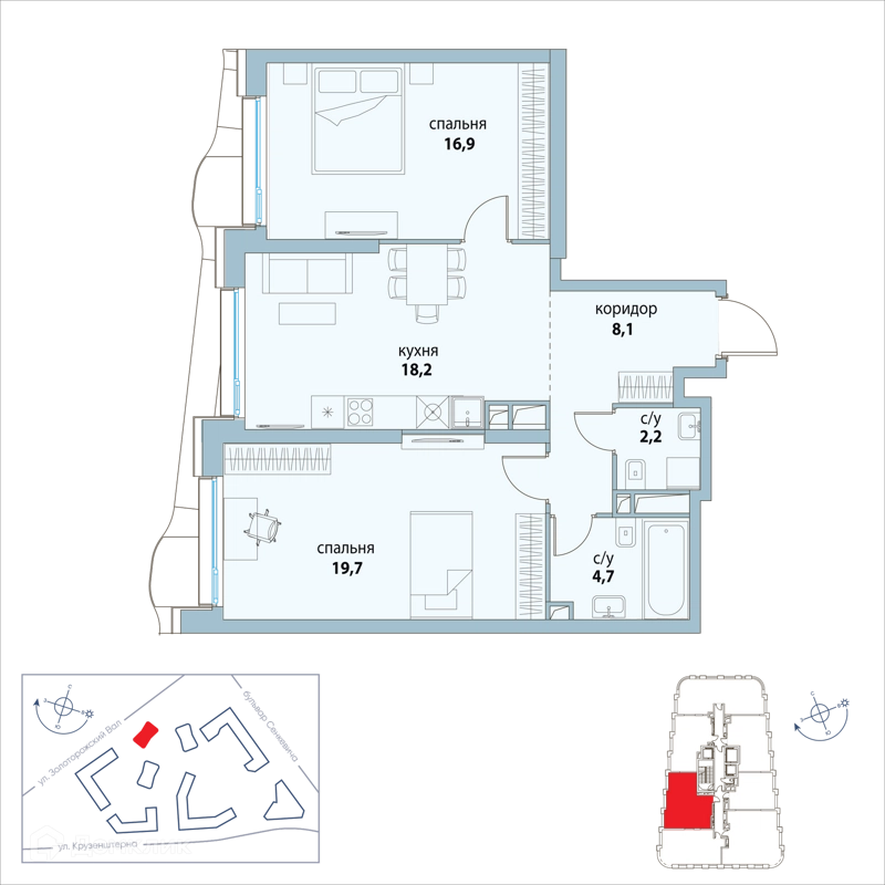 2-комнатная квартира 69.8 м² Символ
