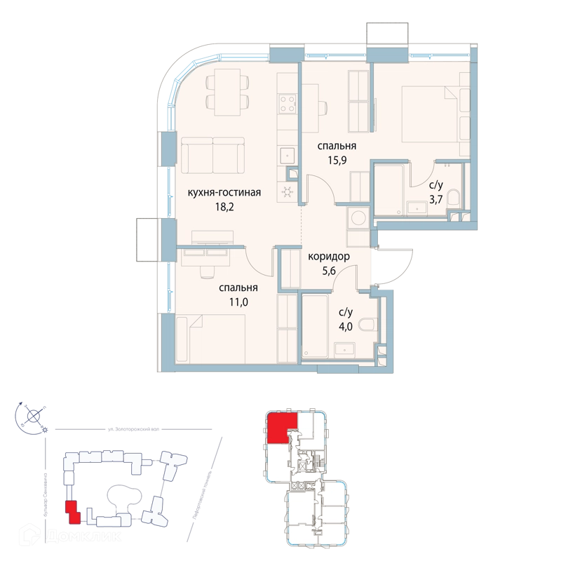 2-комнатная квартира 58.4 м² Символ